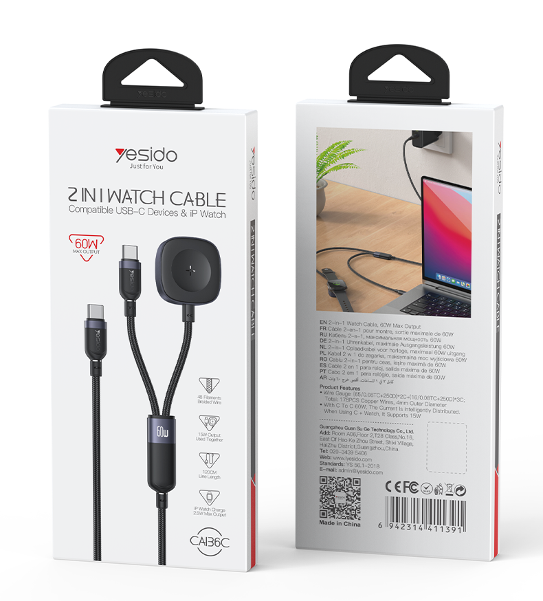 CA136C Type-C to Type-C&amp;Watch 60W Fast Charging Data Cable